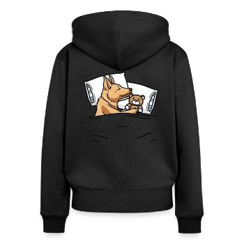 Perro Pastor Vasco Hund Mit Kuscheltier Schlafen - Frauen Premium Bio Zip Hoodie - Schwarz - Hinten - Julia (174cm)