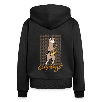 Lama Saxophonist - Frauen Premium Bio Zip Hoodie - Schwarz - Hinten - Julia (174cm)