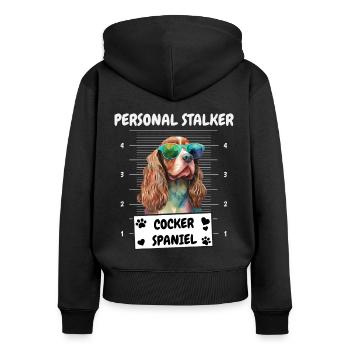 Petit Stalker Drôle Cocker Épagneul - Sweat à capuche zippé Premium bio Femme - noir - Dos - Julia (174cm)