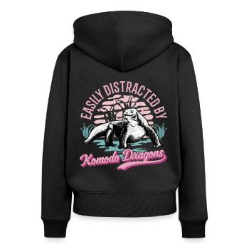 Komodowaran Komododrache Waran - Frauen Premium Bio Zip Hoodie - Schwarz - Hinten - Julia (174cm)