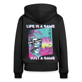 80er Vaporwave Retro Ästhetik Vintage - Frauen Premium Bio Zip Hoodie - Schwarz - Hinten - Julia (174cm)