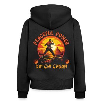 Tai Chi Taijiquan Pouvoir Paisible Tai Chi Chuan - Sweat à capuche zippé Premium bio Femme - noir - Dos - Julia (174cm)