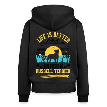 Das Leben ist besser mit Parson Russell Terrier - Frauen Premium Bio Zip Hoodie - Schwarz - Hinten - Julia (174cm)