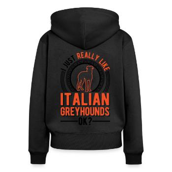 Cadeau de lévrier italien - Sweat à capuche zippé Premium bio Femme - noir - Dos - Julia (174cm)