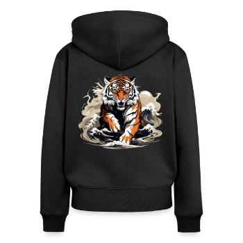 Bengalischer Tiger Japanische Great Wave Kanagawa - Frauen Premium Bio Zip Hoodie - Schwarz - Hinten - Julia (174cm)
