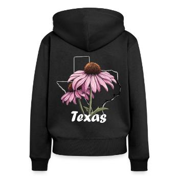 Texas Flagge Mit Floralem Frühling Texas - Frauen Premium Bio Zip Hoodie - Schwarz - Hinten - Julia (174cm)