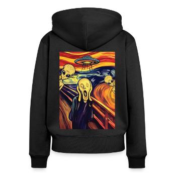 Le cri Edvard Munch Alien OVNI Peinture - Sweat à capuche zippé Premium bio Femme - noir - Dos - Julia (174cm)