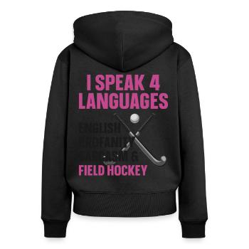 Hockey sur gazon Je parle 4 langues - Sweat à capuche zippé Premium bio Femme - noir - Dos - Julia (174cm)