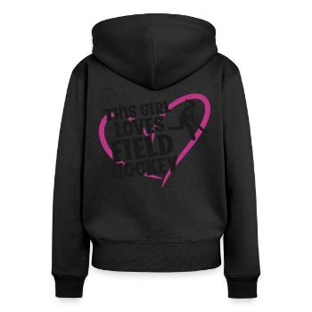 Hockey sur gazon Cette fille aime le terrain - Sweat à capuche zippé Premium bio Femme - noir - Dos - Julia (174cm)