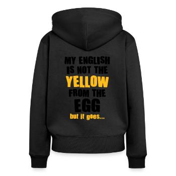 Mon anglais n’est pas le jaune de l’œuf Denglish - Sweat à capuche zippé Premium bio Femme - noir - Dos - Julia (174cm)