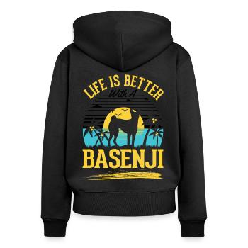 Das Leben ist besser mit einem Basenji - Frauen Premium Bio Zip Hoodie - Schwarz - Hinten - Julia (174cm)