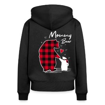 Mommy Bear - Frauen Premium Bio Zip Hoodie - Schwarz - Hinten - Julia (174cm)
