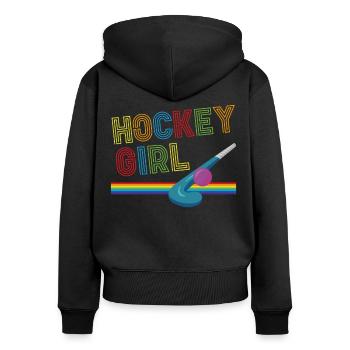 Hockey sur gazon Retro Hockey Fille - Sweat à capuche zippé Premium bio Femme - noir - Dos - Julia (174cm)