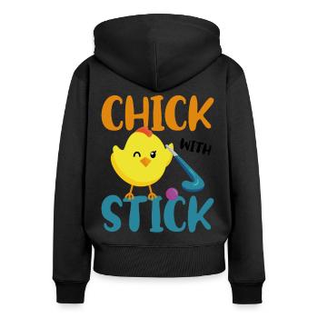 Field Hockey Chicken Chick With - Women's Premium Organic Zip Hoodie - black - Back - Julia (174cm)
