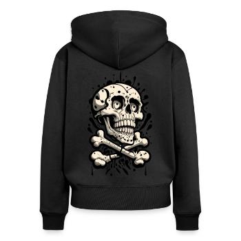 Totenkopf Skull And Bones Totenschädel - Frauen Premium Bio Zip Hoodie - Schwarz - Hinten - Julia (174cm)