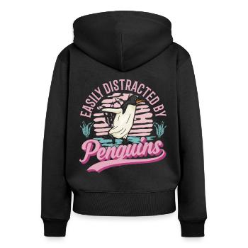 Facilement distrait par Pinguin Pinguin - Sweat à capuche zippé Premium bio Femme - noir - Dos - Julia (174cm)