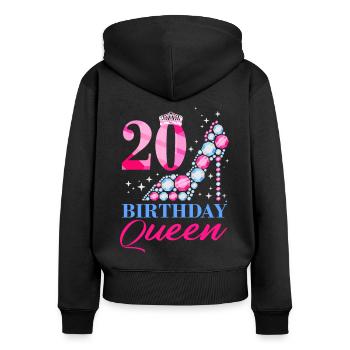Birthday Queen 20 - Frauen Premium Bio Zip Hoodie - Schwarz - Hinten - Julia (174cm)