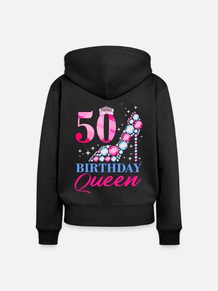 50 Birthday Queen - Premium økologisk hoodie med lynlås til kvinder - sort