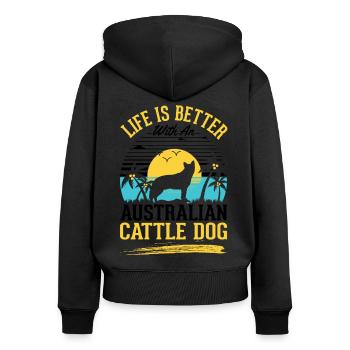 Das Leben ist besser mit Australien Cattle Dogs - Frauen Premium Bio Zip Hoodie - Schwarz - Hinten - Julia (174cm)