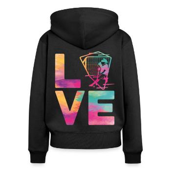 Field Hockey Watercolor Love - Frauen Premium Bio Zip Hoodie - Schwarz - Hinten - Julia (174cm)