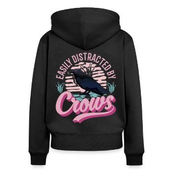 Easily distracted by Crows Krähe Rabe Rabenkrähe - Frauen Premium Bio Zip Hoodie - Schwarz - Hinten - Julia (174cm)