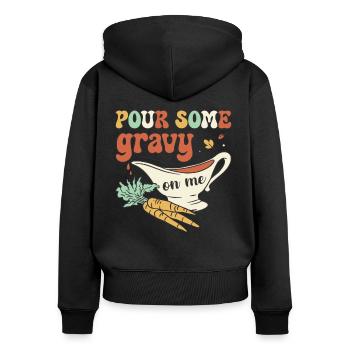 Versez de la sauce sur moi - Drôle de Thanksgiving rétro - Sweat à capuche zippé Premium bio Femme - noir - Dos - Julia (174cm)