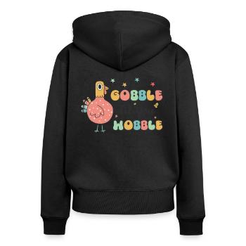 Gobble Til You Wobble - Drôle Rétro Thanksgiving - Sweat à capuche zippé Premium bio Femme - noir - Dos - Julia (174cm)