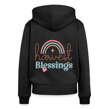 Harvest Blessings: Turkey Pilgrim Thanksgiving - Frauen Premium Bio Zip Hoodie - Schwarz - Hinten - Julia (174cm)