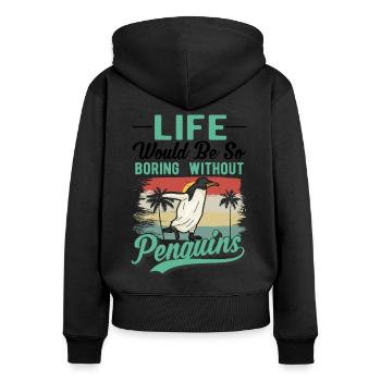 Pingouin Pingouin Manchot empereur Pingouin aux yeux jaunes - Sweat à capuche zippé Premium bio Femme - noir - Dos - Julia (174cm)