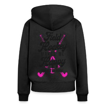 Le hockey sur gazon, le hockey sur gazon, ça me fait - Sweat à capuche zippé Premium bio Femme - noir - Dos - Julia (174cm)