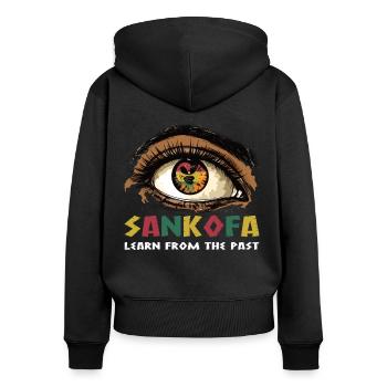 Art « Sankofa apprenant du passé » - Sweat à capuche zippé Premium bio Femme - noir - Dos - Julia (174cm)