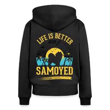 Life is better with a Samoyedne - Women's Premium Organic Zip Hoodie - black - Back - Julia (174cm)