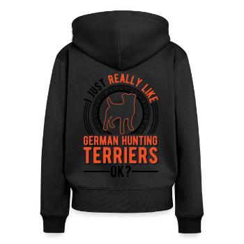 J’aime juste les terriers de chasse allemands - Sweat à capuche zippé Premium bio Femme - noir - Dos - Julia (174cm)