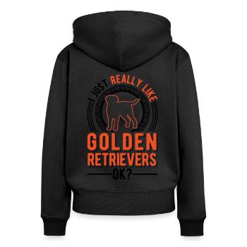 Ich mag einfach Golden Retriever - Frauen Premium Bio Zip Hoodie - Schwarz - Hinten - Julia (174cm)