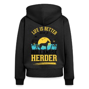 Das Leben ist ist mit einem Hollandse Herder - Frauen Premium Bio Zip Hoodie - Schwarz - Hinten - Julia (174cm)