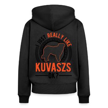 Ich mag einfahc Kuvasz - Frauen Premium Bio Zip Hoodie - Schwarz - Hinten - Julia (174cm)