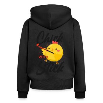 Field Hockey Chicken Chick With - Women's Premium Organic Zip Hoodie - black - Back - Julia (174cm)