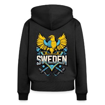 Stolz auf Schweden - Unser heroisches Wappen - Frauen Premium Bio Zip Hoodie - Schwarz - Hinten - Julia (174cm)