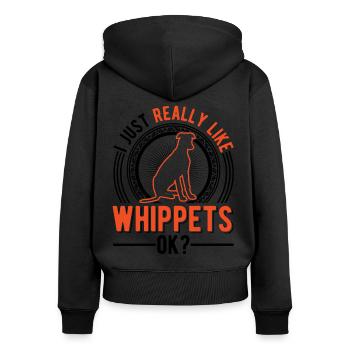 J’aime juste les whippets - Sweat à capuche zippé Premium bio Femme - noir - Dos - Julia (174cm)