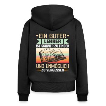 Bester Lehrer Rente Geschenkidee Schüler - Frauen Premium Bio Zip Hoodie - Schwarz - Hinten - Julia (174cm)