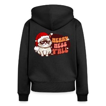 Merry Mess Y’all : Angry Cat Women Noël drôle - Sweat à capuche zippé Premium bio Femme - noir - Dos - Julia (174cm)
