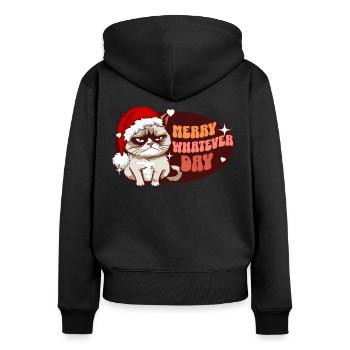 Merry Whatever Day Angry Cat Women Funny Christmas - Frauen Premium Bio Zip Hoodie - Schwarz - Hinten - Julia (174cm)