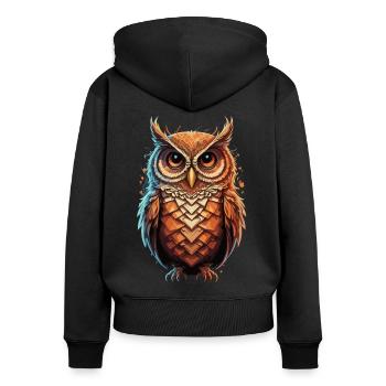 Reale Eule: Einzigartig für Eulenliebhaber - Frauen Premium Bio Zip Hoodie - Schwarz - Hinten - Julia (174cm)