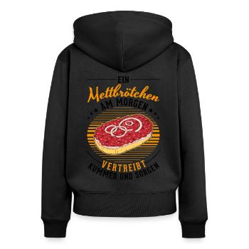 Mettbrötchen le matin Mett Hackepeter - Sweat à capuche zippé Premium bio Femme - noir - Dos - Julia (174cm)