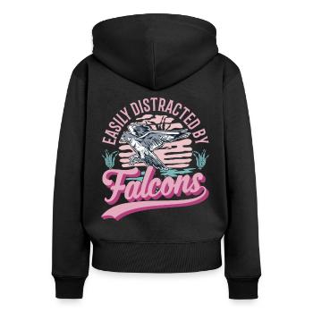 Easily distracted by Falcons Falkenzucht Falkner - Women's Premium Organic Zip Hoodie - black - Back - Julia (174cm)