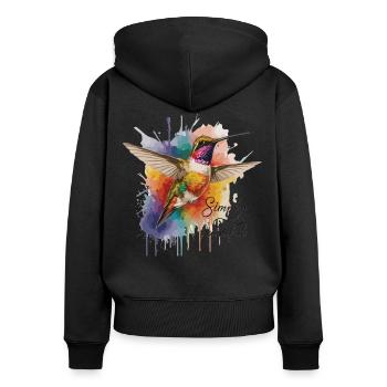 Simpel schön: Kolibri-Design - Frauen Premium Bio Zip Hoodie - Schwarz - Hinten - Julia (174cm)