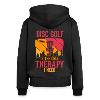 Discgolf Therapy Wurfscheibe Disc Golf - Frauen Premium Bio Zip Hoodie - Schwarz - Hinten - Julia (174cm)