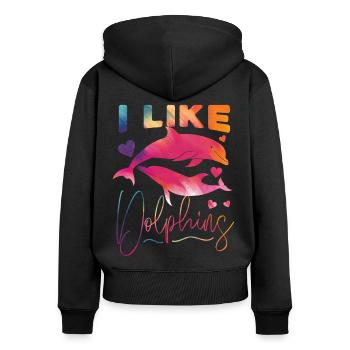 Dolphin Watercolor I Like Dolphins - Women's Premium Organic Zip Hoodie - black - Back - Julia (174cm)