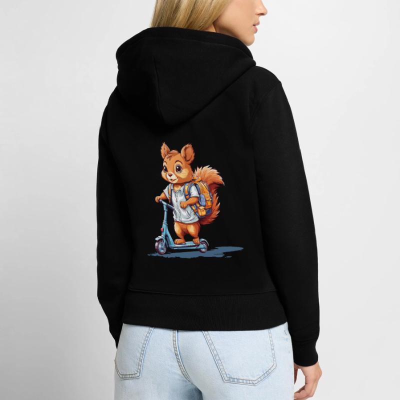 Fröhliches Eichhörnchen Schulstart Roller Design Frauen Premium Bio Zip Hoodie
