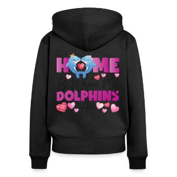 Dolphin Home est l’endroit où mes dauphins - Sweat à capuche zippé Premium bio Femme - noir - Dos - Julia (174cm)